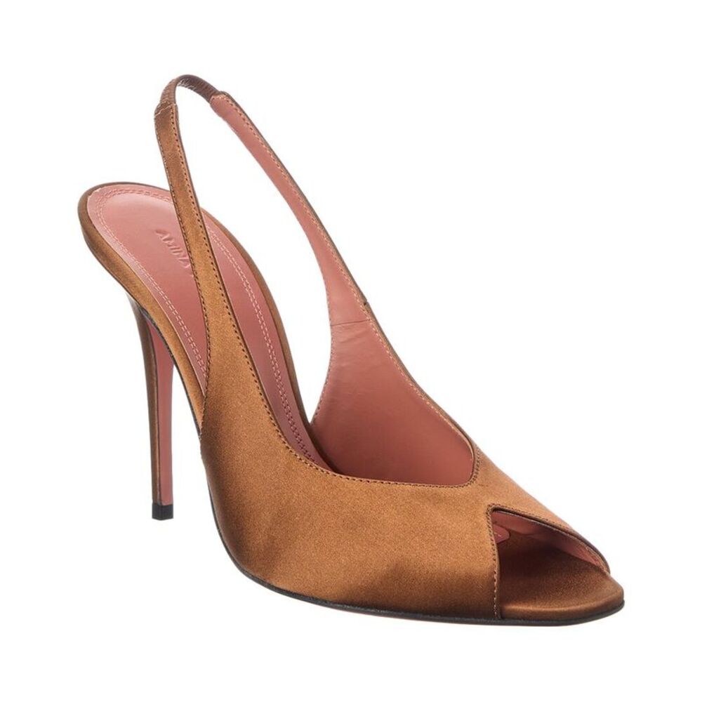 Amina Muaddi Kristina Satin Slingback Sandal, Brown